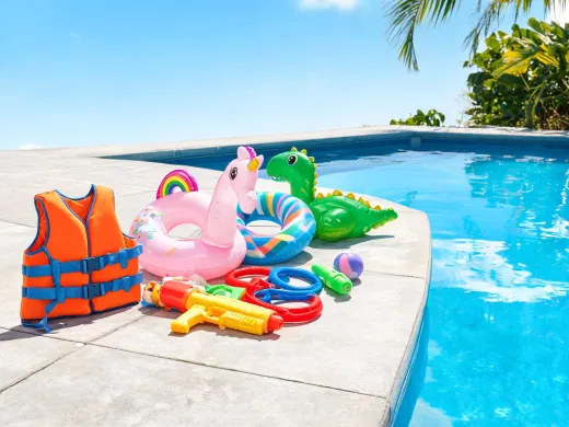 Poolside kids floats and water toys