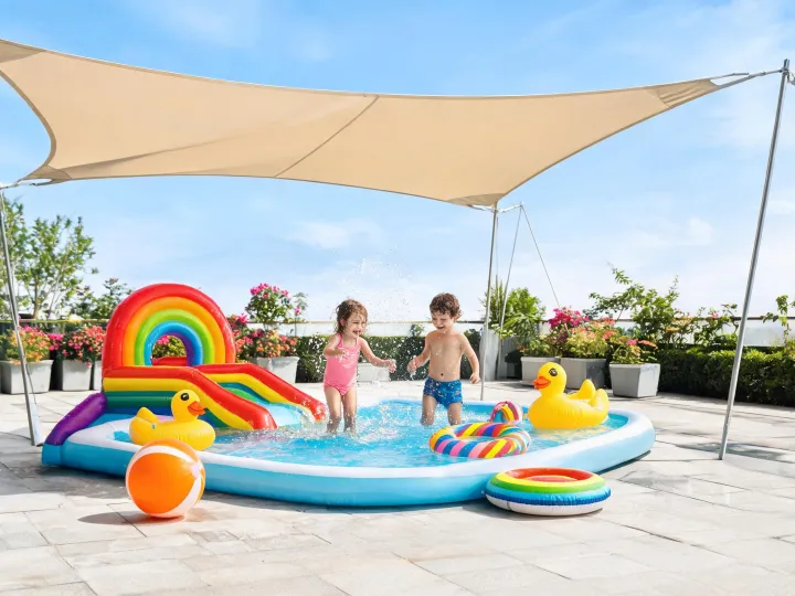 Kids shaded splash play pool