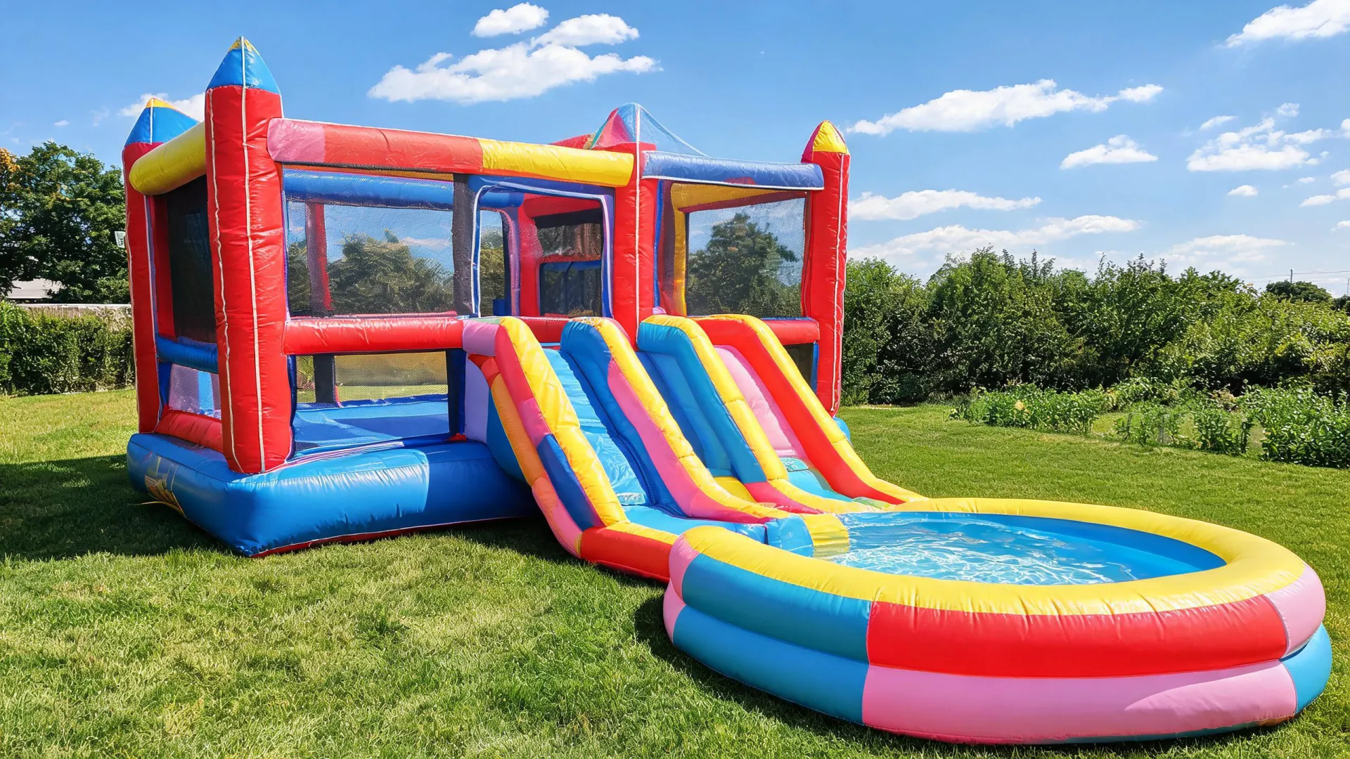 Bestway backyard bounce house and splash play setup
