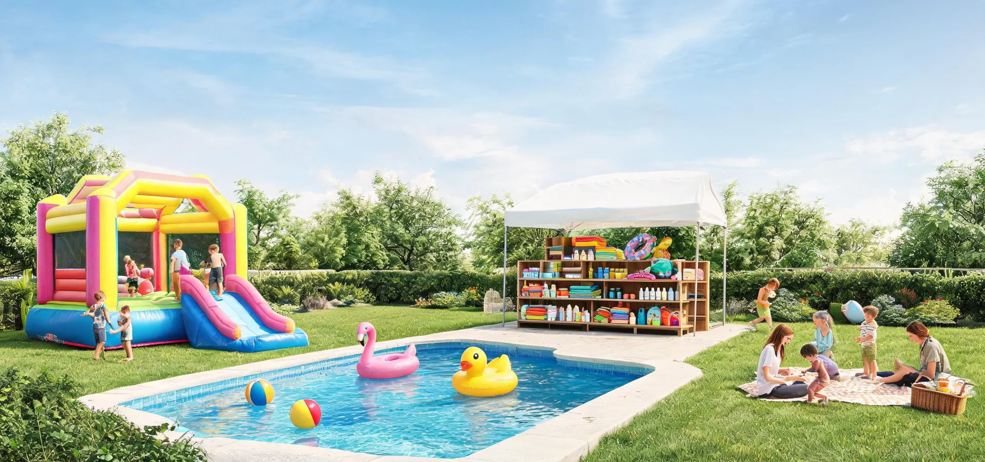Bestway outdoor play spaces across backyard pool and retail settings